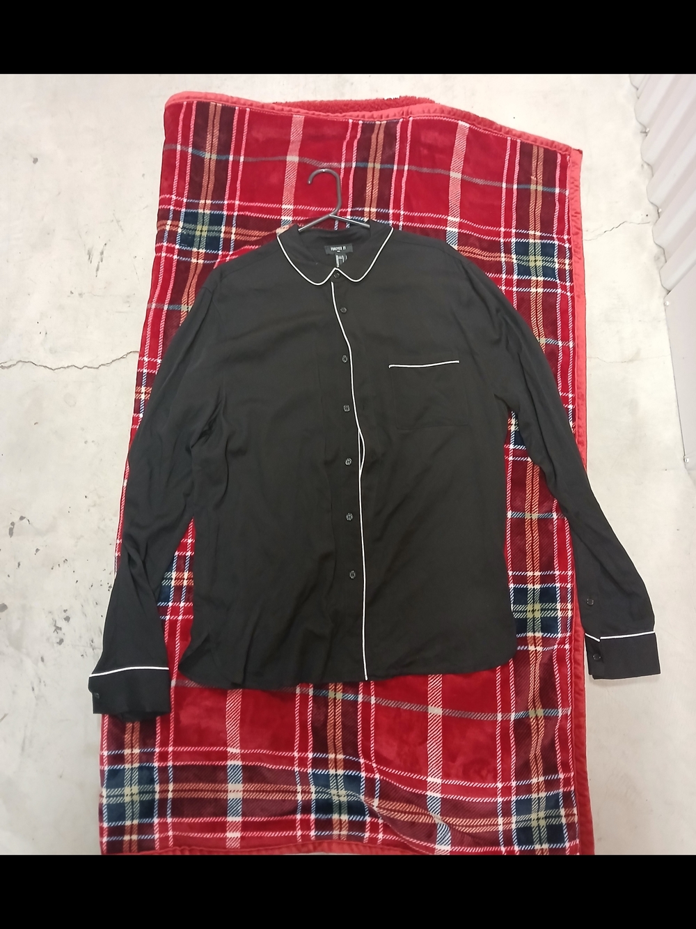 Forever 21 Black Button-Up Shirt with White Piping
